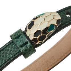 Bvlgari Serpenti Forever Malachite Karung Leather Enamel Gold Plated Bracelet