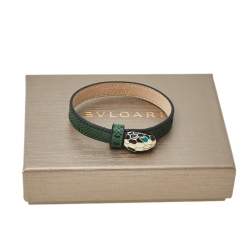 Bvlgari Serpenti Forever Malachite Karung Leather Enamel Gold Plated Bracelet