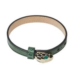 Bvlgari Serpenti Forever Malachite Karung Leather Enamel Gold Plated Bracelet