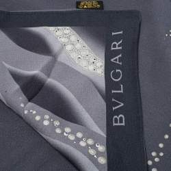 Bvlgari Grey Crystal Embellished Wave Print Layered Silk Stole