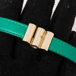 Bvlgari Bvlgari Interlocking Circles Green Leather Gold Plated Double Coiled Bracelet 