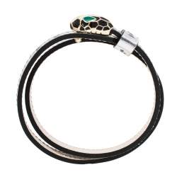 Pre Owned Bvlgari Serpenti Forever Silver Leather Double Wrap Bracelet
