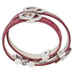 Pre Owned Bvlgari Bvlgari Burgundy Leather Silver Tone Double Coil Wrap Bracelet
