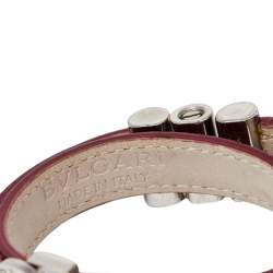 Pre Owned Bvlgari Bvlgari Burgundy Leather Silver Tone Double Coil Wrap Bracelet
