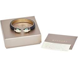 Bvlgari Serpenti Forever Enamel & Metallic Leather Gold Plated Open Cuff Bracelet