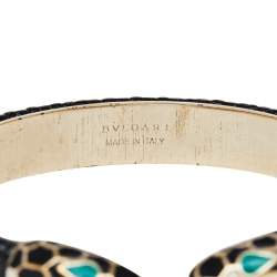 Bvlgari Serpenti Forever Enamel & Metallic Leather Gold Plated Open Cuff Bracelet