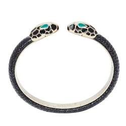 Bvlgari Serpenti Forever Enamel & Metallic Leather Gold Plated Open Cuff Bracelet