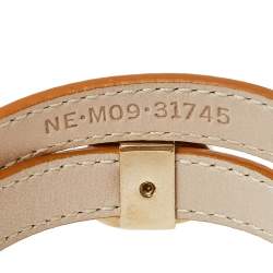 Bvlgari Tan Brown Leather Double Coiled Gold Plated Bracelet 