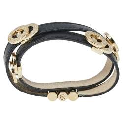 Bvlgari Black Leather Double Coiled Wrap Bracelet