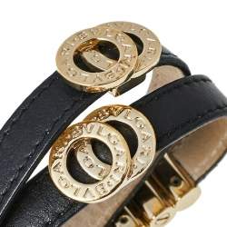 Bvlgari Black Leather Double Coiled Wrap Bracelet