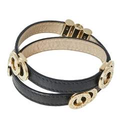 Bvlgari Black Leather Double Coiled Wrap Bracelet
