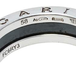 Bvlgari Save the Children 1-Band Silver and Black Ceramic Ring Size EU 58