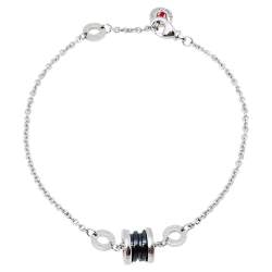 Pre Owned Bvlgari Save the Children Black Ceramic Silver Bracelet M/L