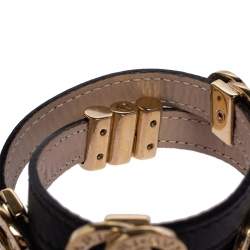 Pre Owned Bvlgari Black Leather Gold Tone Double Coiled Bracelet