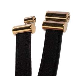 Pre Owned Bvlgari Black Leather Gold Tone Double Coiled Bracelet