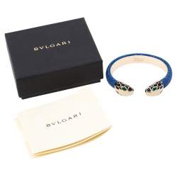 Pre Owned Bvlgari Serpenti Forever Blue Galuchat Leather Open Cuff Bracelet