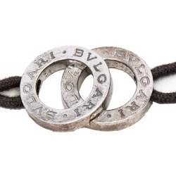 Bvlgari Fortuna Interlocking Circles Silver Brown Cord Bracelet