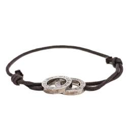 Bvlgari Fortuna Interlocking Circles Silver Brown Cord Bracelet