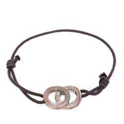 Bvlgari Fortuna Interlocking Circles Silver Brown Cord Bracelet