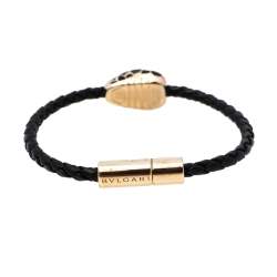 Pre Owned Bvlgari Serpenti Forever Black Braided Leather Bracelet