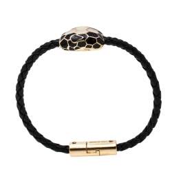 Pre Owned Bvlgari Serpenti Forever Black Braided Leather Bracelet