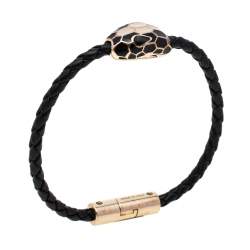 Pre Owned Bvlgari Serpenti Forever Black Braided Leather Bracelet
