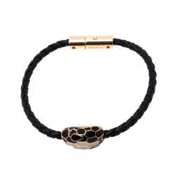 Pre Owned Bvlgari Serpenti Forever Black Braided Leather Bracelet