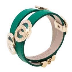 Bvlgari Bvlgari Green Leather Gold Plated Double Coiled Bracelet