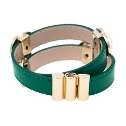 Bvlgari Bvlgari Green Leather Gold Plated Double Coiled Bracelet