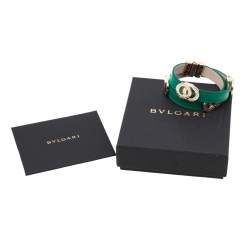 Bvlgari Bvlgari Green Leather Gold Plated Double Coiled Bracelet