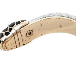 Pre Owned Bvlgari Serpenti Forever Metallic Leather Gold Plated Open Cuff Bracelet