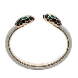 Pre Owned Bvlgari Serpenti Forever Metallic Leather Gold Plated Open Cuff Bracelet