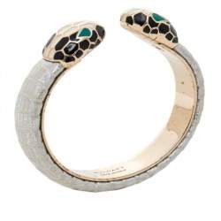 Pre Owned Bvlgari Serpenti Forever Metallic Leather Gold Plated Open Cuff Bracelet