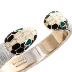 Pre Owned Bvlgari Serpenti Forever Metallic Leather Gold Plated Open Cuff Bracelet