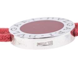 Pre Owned Bvlgari Red Enamel Sterling Silver Adjustable Cord Bracelet