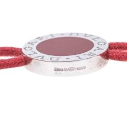 Pre Owned Bvlgari Red Enamel Sterling Silver Adjustable Cord Bracelet