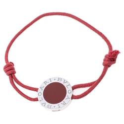 Pre Owned Bvlgari Red Enamel Sterling Silver Adjustable Cord Bracelet
