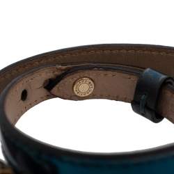 Pre Owned Bvlgari Serpenti Forever Blue Metallic Leather Double Wrap Bracelet