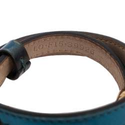 Pre Owned Bvlgari Serpenti Forever Blue Metallic Leather Double Wrap Bracelet