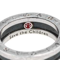 Bvlgari Save the Children 1-Band Black Ceramic Silver Ring Size 55