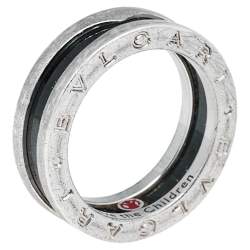 Bvlgari Save the Children 1-Band Black Ceramic Silver Ring Size 55
