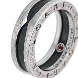 Bvlgari Save the Children 1-Band Black Ceramic Silver Ring Size 55