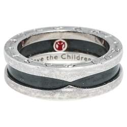 Bvlgari Save the Children 1-Band Black Ceramic Silver Ring Size 55