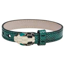 Pre Owned Bvlgari Serpenti Forever Green Karung Leather Wrap Bracelet