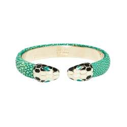 Pre Owned Bvlgari Serpenti Forever Green Galuchat Leather Cuff Bracelet