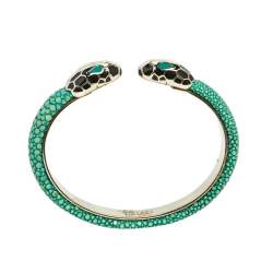 Pre Owned Bvlgari Serpenti Forever Green Galuchat Leather Cuff Bracelet