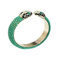 Pre Owned Bvlgari Serpenti Forever Green Galuchat Leather Cuff Bracelet