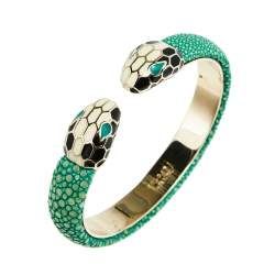 Pre Owned Bvlgari Serpenti Forever Green Galuchat Leather Cuff Bracelet