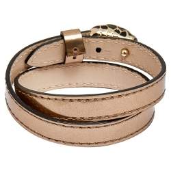 Pre Owned Bvlgari Serpenti Forever Enamel Gold Leather Double Wrap Bracelet