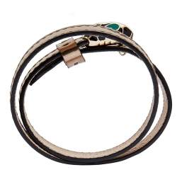 Pre Owned Bvlgari Serpenti Forever Enamel Gold Leather Double Wrap Bracelet